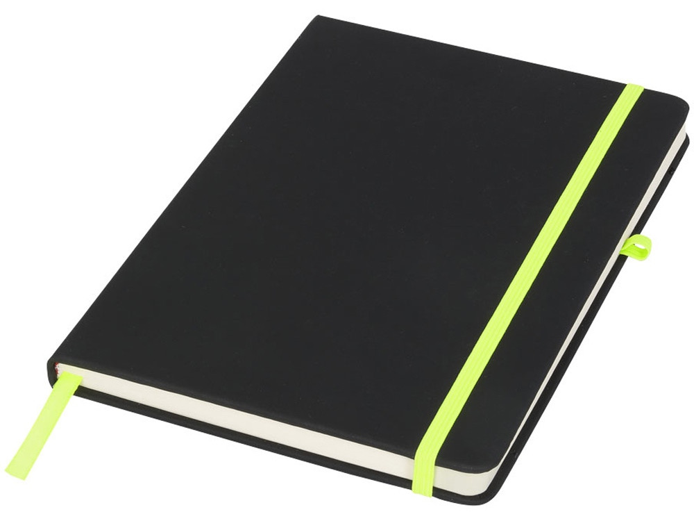 Блокнот Noir среднего размера, черный/лайм (артикул 21020804), фото 1