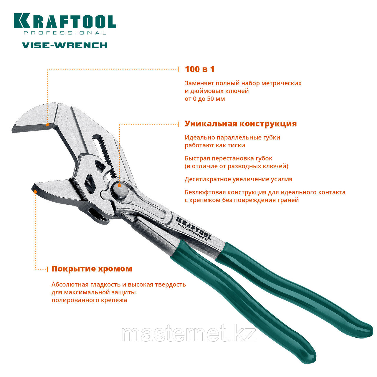 Клещи переставные-гаечный ключ Vise-Wrench, 250 / 50 мм (2 "), KRAFTOOL, 22065 - фото 4 - id-p64233739