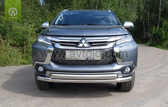 Защита переднего бампера, двойная, круг+овал для  Mitsubishi Pajero Sport (2016-)