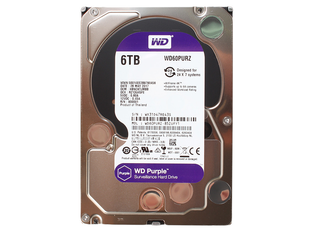Внутренний жесткий диск HDD 6000Gb Purple Western Digital