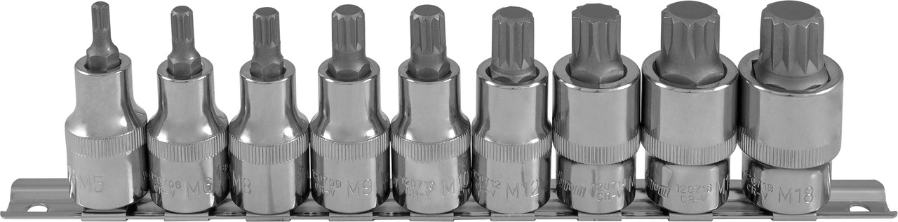 Набор насадок торцевых 1/2"DR с вставками-битами SPLINE на держателе, M5-M18, 9 предметов - фото 1 - id-p66070900