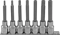 Набор насадок торцевых 1/2"DR с вставками-битами шестигранными на дрежателе, H4-H10, 100 мм, 7 предметов