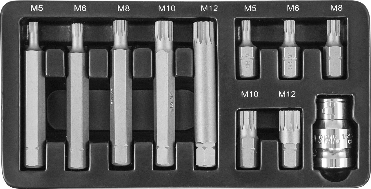 Набор вставок-бит 10 мм Spline М-профиль (30 и 75 мм), М5-М12, 11 предметов - фото 1 - id-p66072056