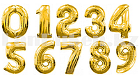 Воздушные шары цифры золотые 40 сантиметров, от 0 до 9