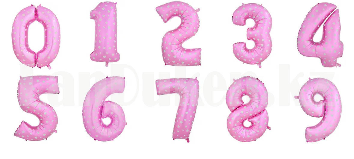 Воздушные шары цифры розовые с сердечками 40 сантиметр, от 0 до 9