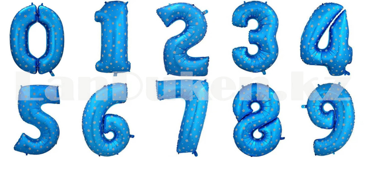 Воздушные шары цифры синие со звездами 76 сантиметр, от 0 до 9, фото 1