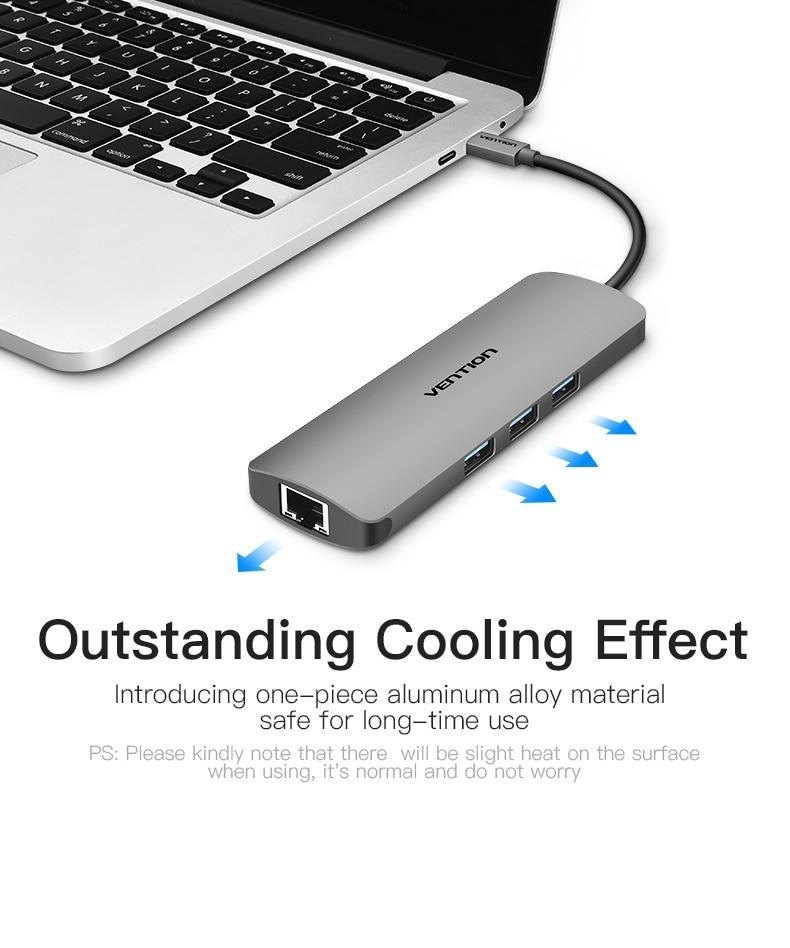 1*RJ-45, 3*USB 3.0 Vention Type C 3.0 хаб-конвертор.
