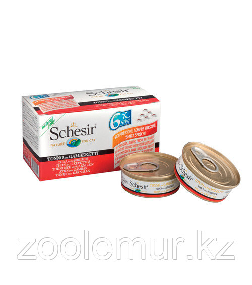 Schesir блок консервов для кошек тунец и креветки 6 шт. по 50 гр., фото 1
