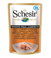 Schesir консервы для кошек Тунец, цыпленок с креветками, пауч 50г, фото 1