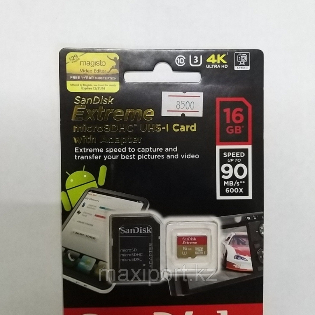 Micro SDHC Sandisk Extreme 16GB UHS-I U3 90MB/S - фото 1 - id-p66274601