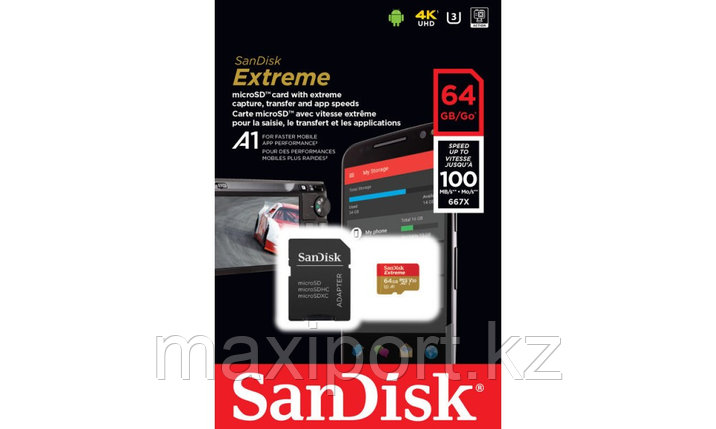 Micro SDXC Sandisk Extreme 64GB  100MB/S UHS-I U3, фото 2