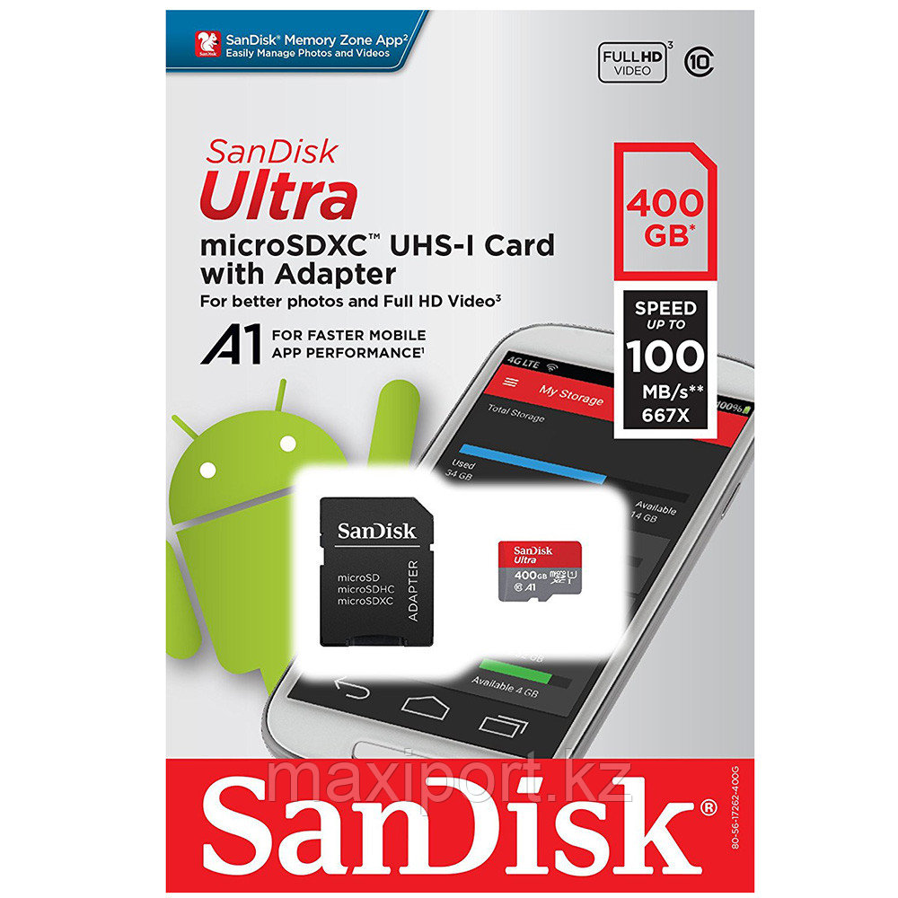 Micro SDXC Sandisk ultra 400G 100MB/S UHS-I 10 CLASS - фото 1 - id-p66283215