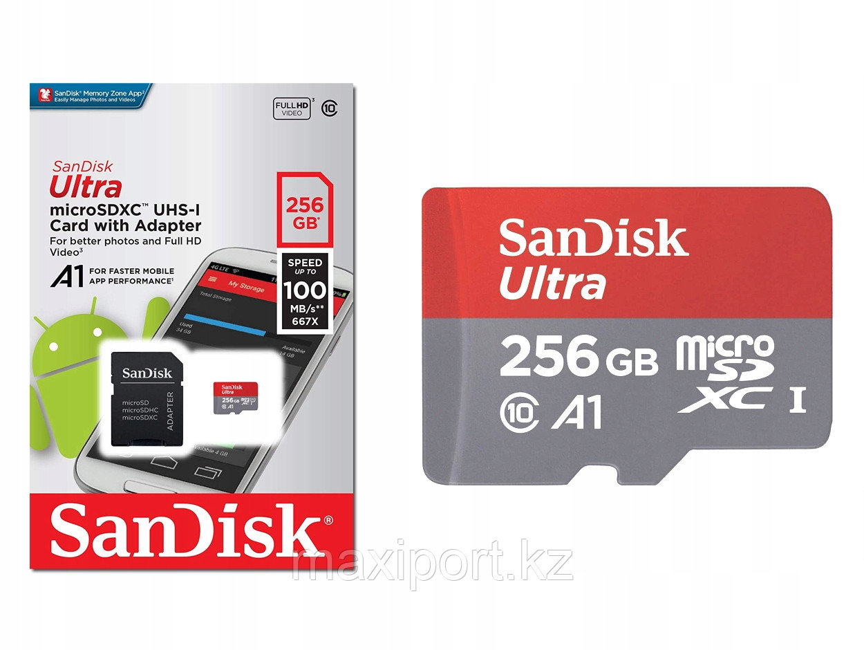 Micro SDXC Sandisk ultra 256GB 100MB/S UHS-I 10 CLASS - фото 1 - id-p66283228