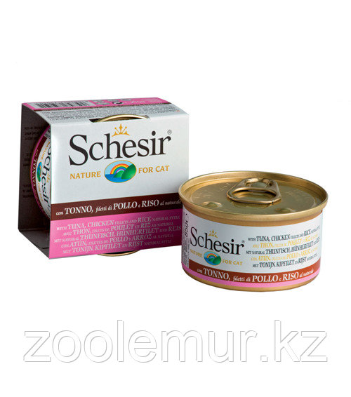 Schesir консервы для кошек (тунец, кура и рис) 85 гр.