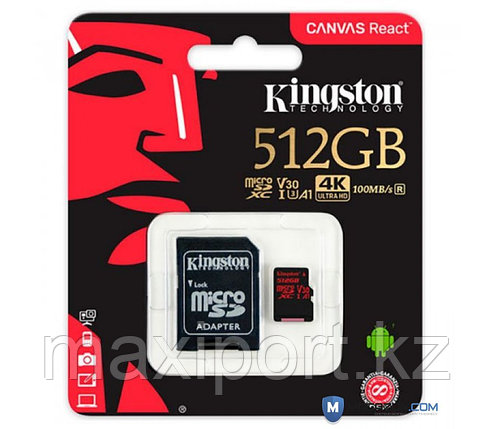 MicroSDXC kingston 512GB 100MB/S UHS-I U3+ Адаптер SD, фото 2