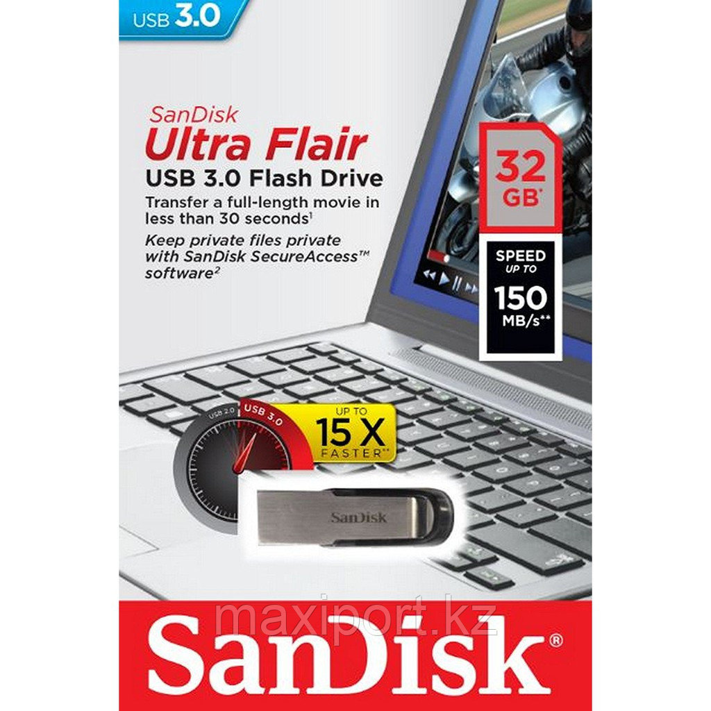 Sandisk Ultra Flair 32GB 150MB/S USB3.0 Flash Drive - фото 1 - id-p66357640