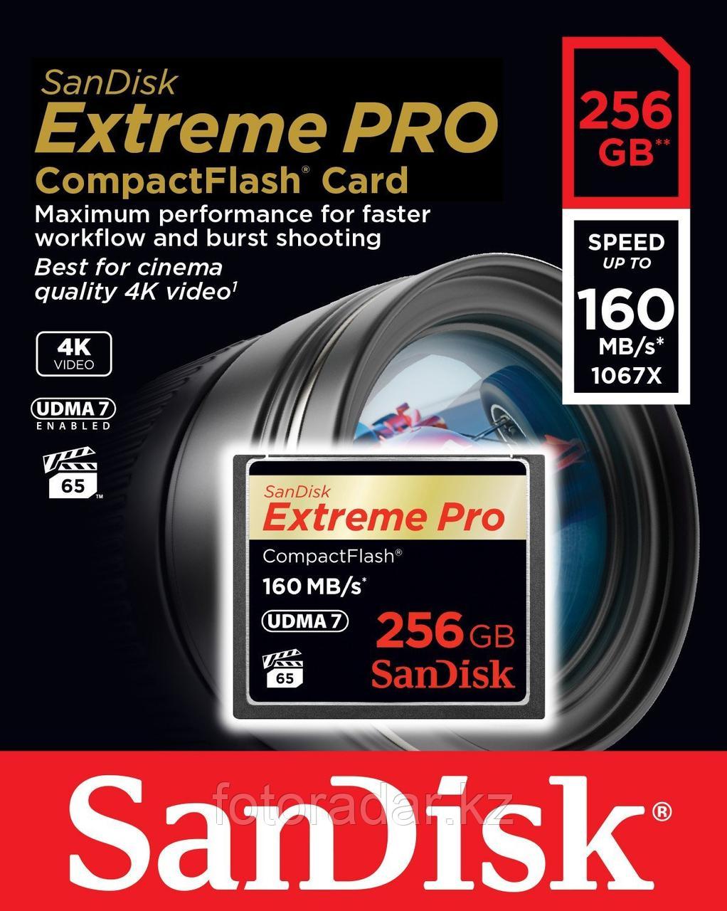 Sandisk Extreme Pro 160MB/S, Тип: Compact Flash, 256Гб - фото 1 - id-p66395791