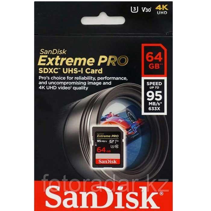 Карты памяти Sandisk Extreme PRO 95MB/S UHS1 SDSDXXG-064G-GN4IN, Тип: Secure Digital XC, 64 Гб