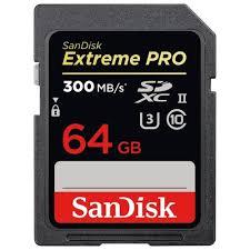 Карта памяти Sandisk Extreme Pro UHS-II 300MB/S, Тип: Secure Digital XC, 64 Гб