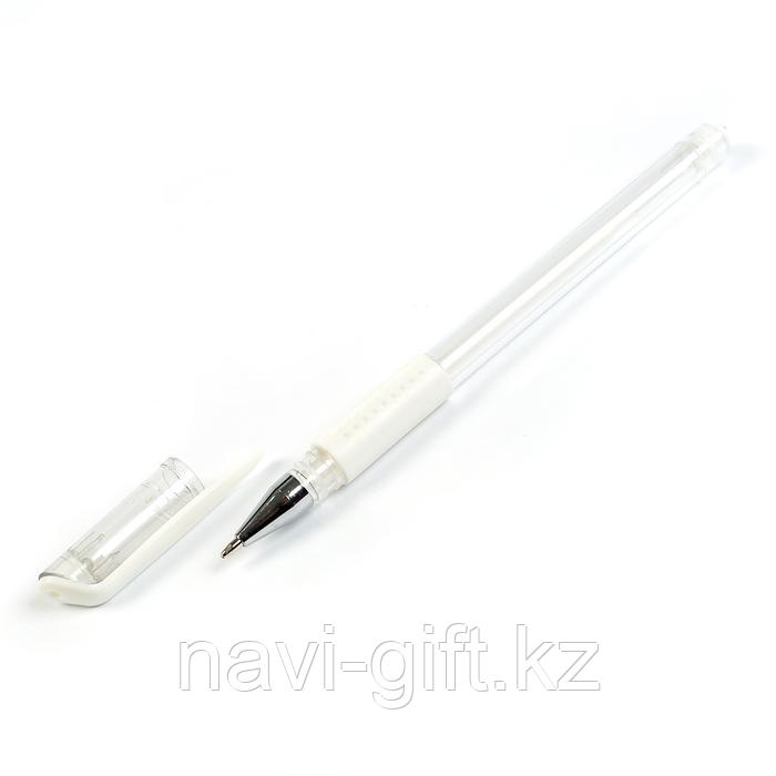 Ручка гелевая 0,5 мм , белая прозрачный корпус с резиновым держателем - фото 3 - id-p66397231