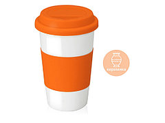 Кружка с силиконовой крышкой и манжетой  Нью-Йорк 300мл, оранжевый