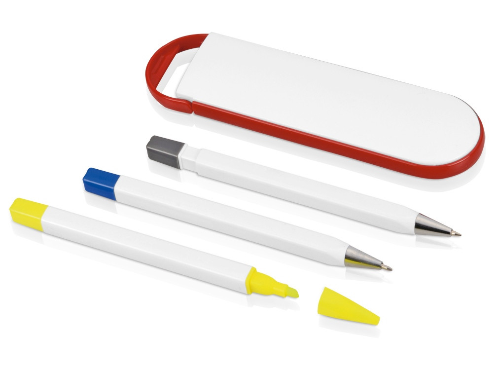 Набор Квартет: ручка шариковая, карандаш и маркер, белый/красный - фото 3 - id-p60493807