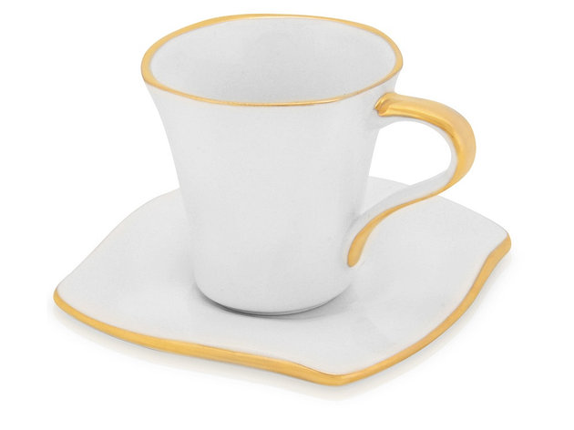 Чайная пара: чашка на 100 мл с блюдцем с золотой каймой, фото 2