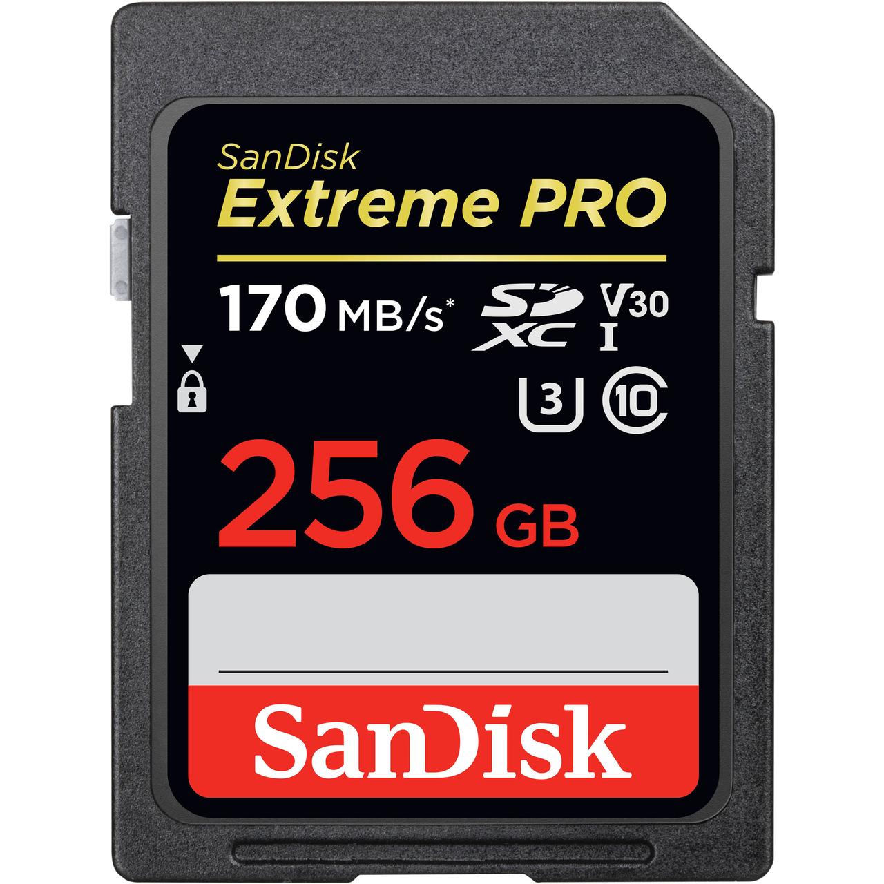 Карта памяти SDXC SanDisk Extreme Pro 256 Gb 170 Mb/s, 1000x (4K-UHD, V30 /U3 Class 10) - фото 1 - id-p66454714