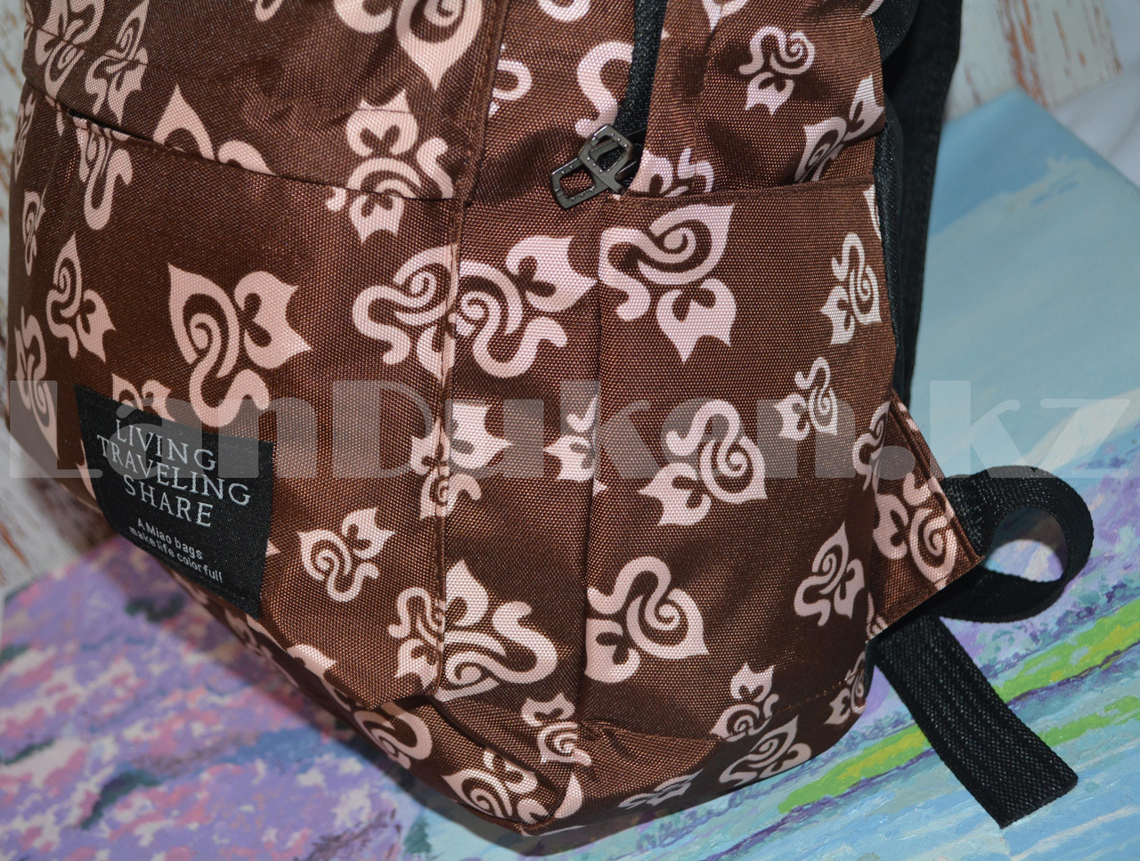Рюкзак с боковыми карманами Living traveling share, коричневый с узорами - фото 7 - id-p66402033