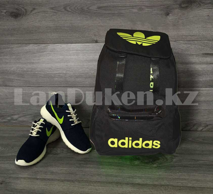 Рюкзак с боковыми карманами и ремешками спортивный черный с салатовой надписью и логотипом - фото 2 - id-p66553938