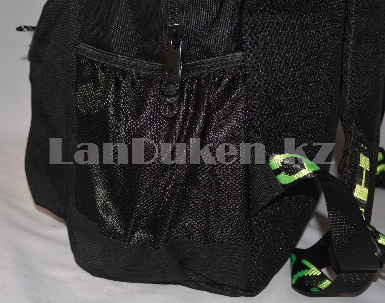Рюкзак с боковыми карманами и ремешками спортивный черный с салатовой надписью и логотипом - фото 8 - id-p66553938