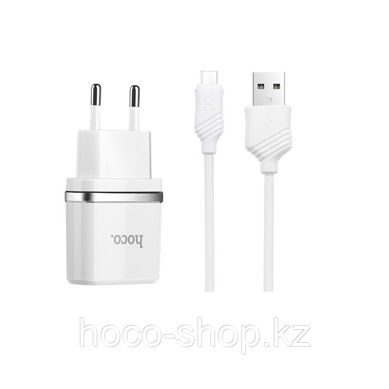 Зарядное устройство C12 Hoco с кабелем Micro, White, фото 1