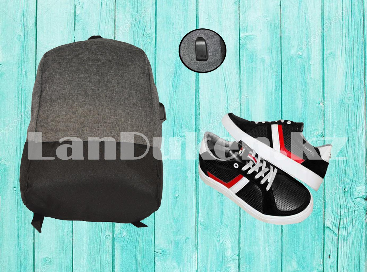 Городской рюкзак с USB портом, серый с черным - фото 2 - id-p66572084