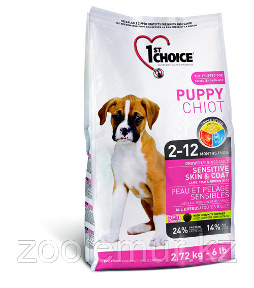 1st Choice Puppy сухой корм для здоровья кожи и шерсти щенков (с ягненком, рыбой и рисом) 2,72 кг, фото 1