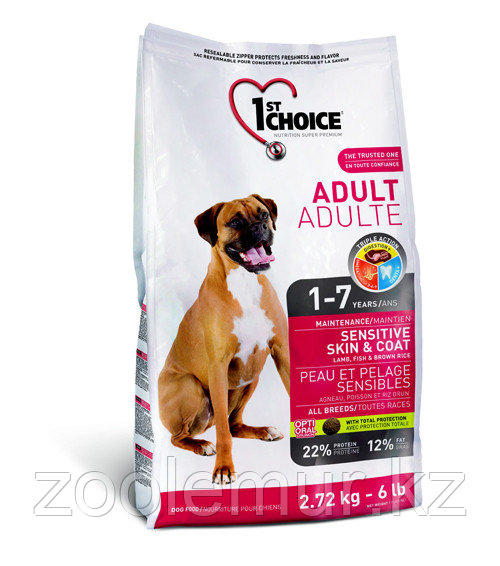 1st Choice Adult гипоаллергенный сухой корм для собак (с ягнёнком, рыбой и рисом)  15 кг., фото 1