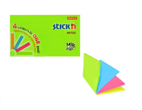 Клейкие листики STICK`N Magic 76 х 127 мм, 4 цвета, 100 листов