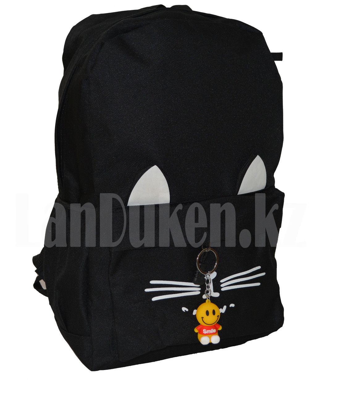 Универсальный школьный рюкзак с пеналом с ушками кошки и брелоком черный - фото 10 - id-p66626636