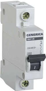 Выключатель автоматический модульный 1п С ВА47-29 6А 4.5кА GENERICA ИЭК MVA25-1-006-C