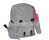 Универсальный школьный рюкзак с пеналом с глазами серый