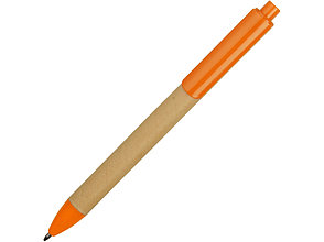 Ручка картонная пластиковая шариковая Эко 2.0, бежевый/оранжевый, фото 2