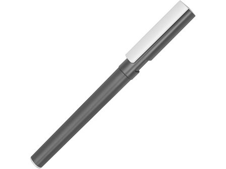 Ручка пластиковая шариковая трехгранная Nook с подставкой для телефона в колпачке, серый/белый, фото 2