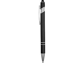 Ручка металлическая soft-touch шариковая со стилусом Sway, черный/серебристый, фото 2
