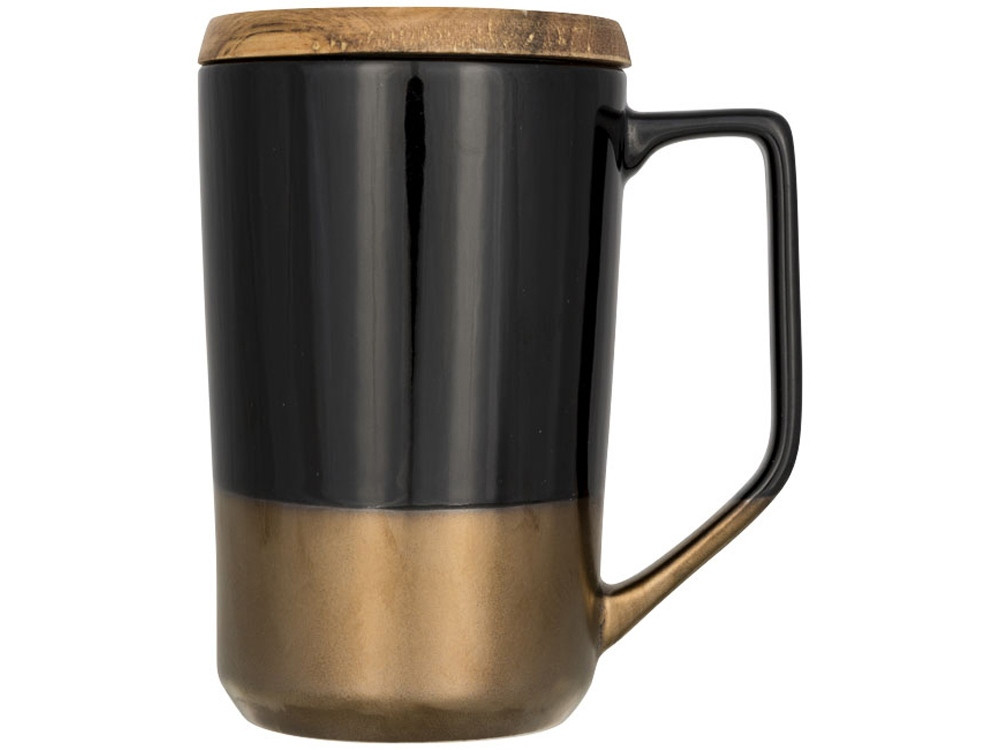 Керамическая кружка Tahoe для чая и кофе с деревянной крышкой, черный - фото 3 - id-p65547186