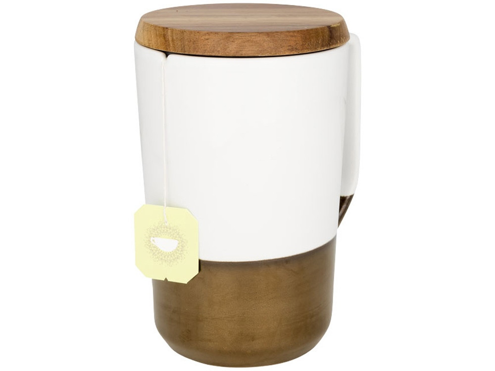 Керамическая кружка Tahoe для чая и кофе с деревянной крышкой, белый - фото 2 - id-p65547187