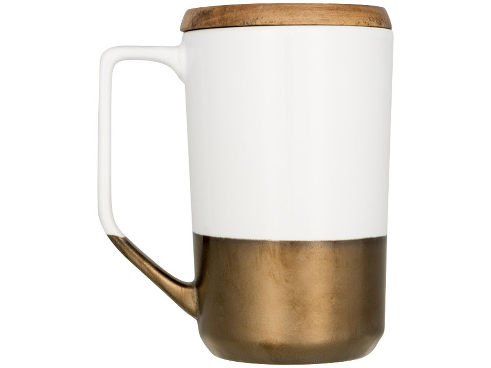 Керамическая кружка Tahoe для чая и кофе с деревянной крышкой, белый - фото 4 - id-p65547187