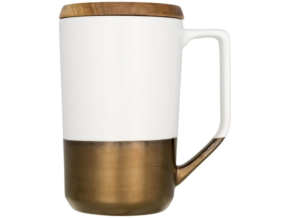 Керамическая кружка Tahoe для чая и кофе с деревянной крышкой, белый - фото 3 - id-p65547187