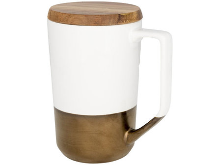 Керамическая кружка Tahoe для чая и кофе с деревянной крышкой, белый, фото 2