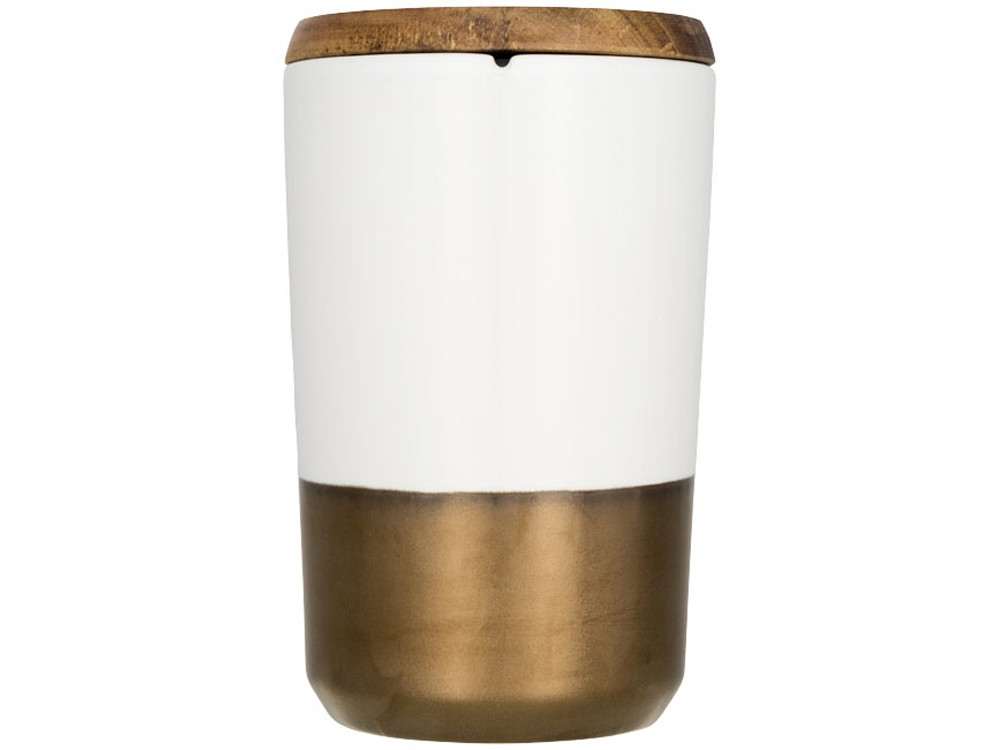Керамическая кружка Tahoe для чая и кофе с деревянной крышкой, белый - фото 5 - id-p65547187