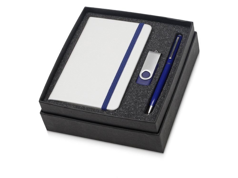 Подарочный набор Reporter Plus с флешкой, ручкой и блокнотом А6, синий - фото 1 - id-p65547627