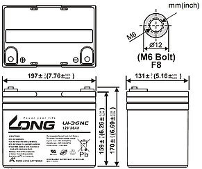 Аккумулятор LONG U1-36NE (12В, 36Ач), фото 2